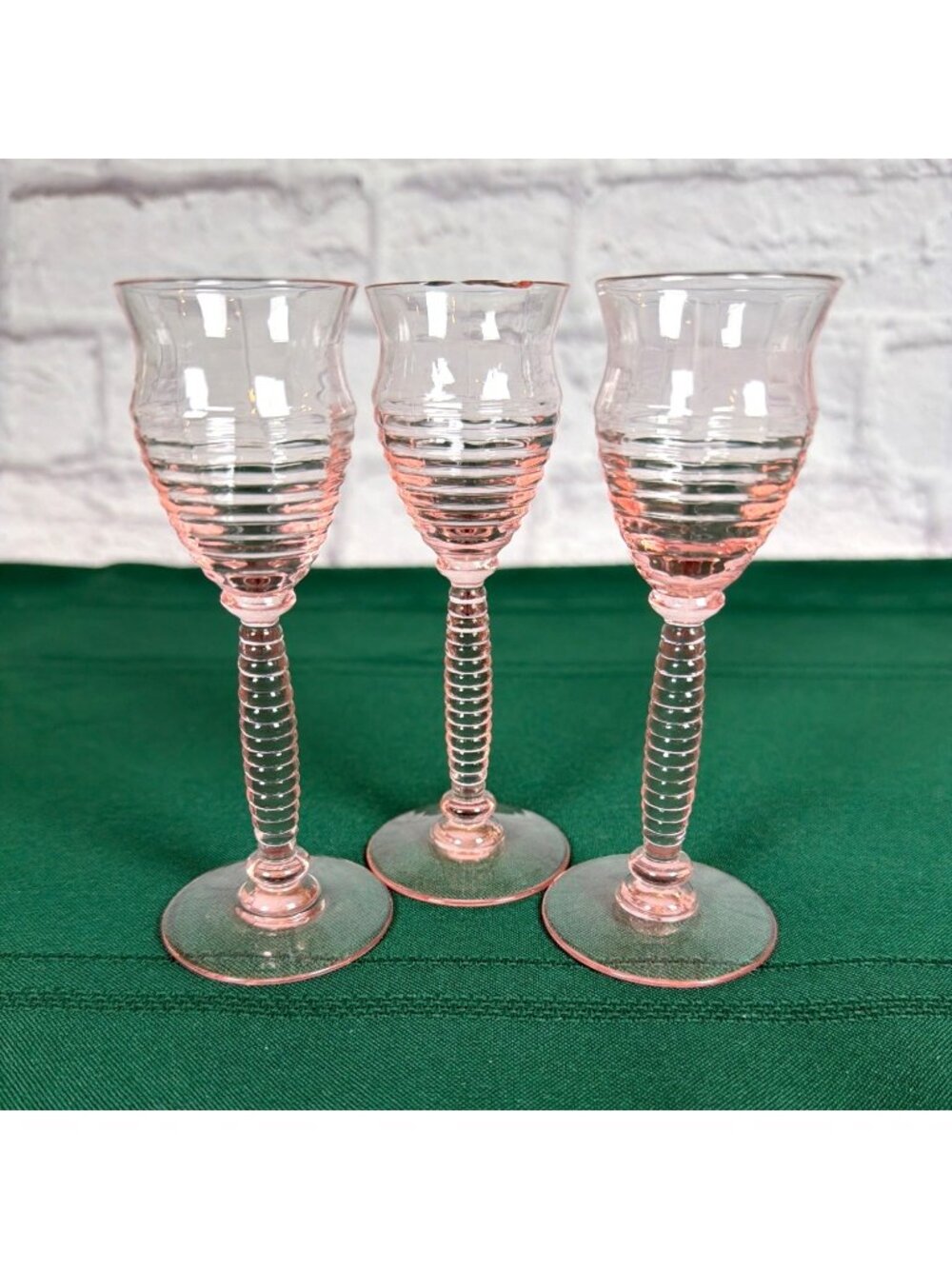 Vintage 1920s Rare Tiffin 15017 Rose Pink Glass Cordials Beehive Stem Set of 3